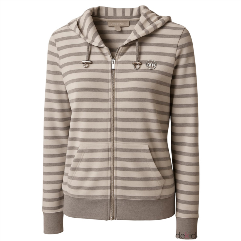 Michael Kors Gray White Stripe Zip Up Jacket Medium